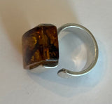 The Connector - Sterling Silver Rectangular Amber Ring