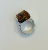 The Connector - Sterling Silver Rectangular Amber Ring